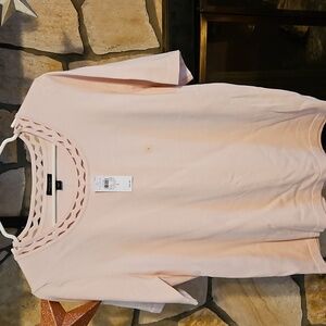 Ann Taylor Factory Pale Pink Short Sleeve Sweater w/ Decotative neck design.